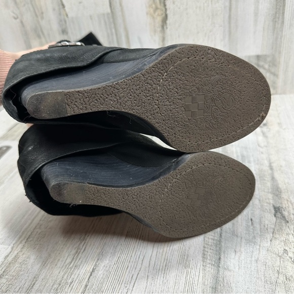 Vince Camuto Alician Leather Black Wedge Heels Buckle Knee High Boots #1299 - Picture 12 of 12